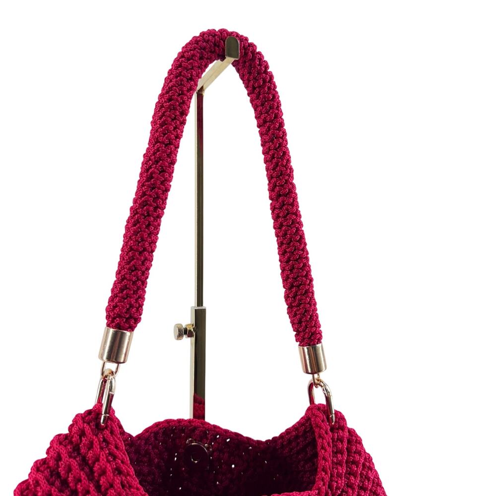 Handmade Red Crochet Floral Shoulder Bag Boho Cottagecore Knit statement purse - Picture 6 of 12